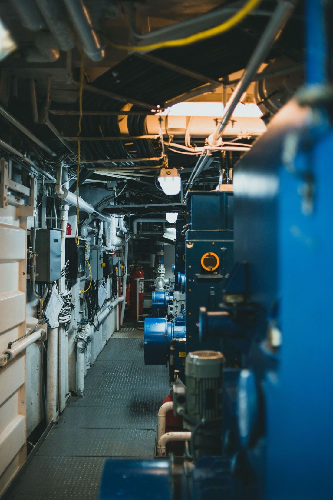 Pumps and machinery in a ship's engine room
